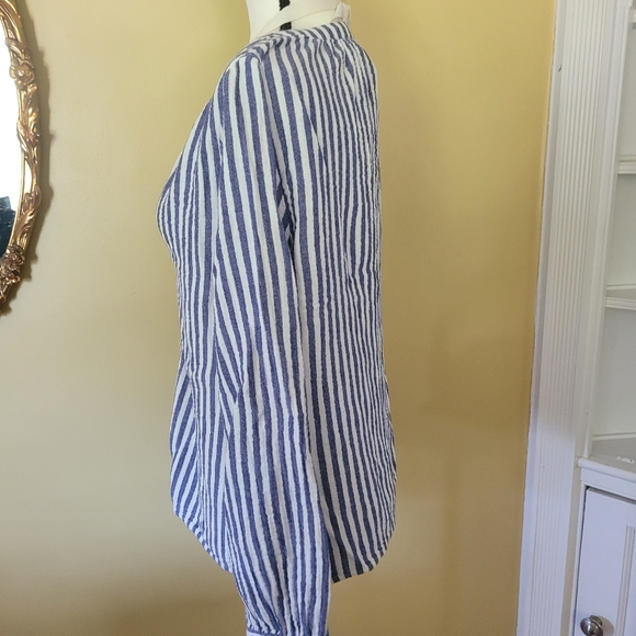 Universal Thread Target cotton boho blue white striped button top blouse shirt - Picture 2 of 6